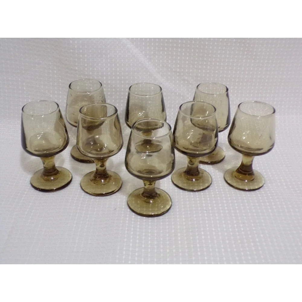 Libbey Tawny Accent‎ Smoke Brown Set of 8 Danity Drinking Glasses Stemmed 2oz